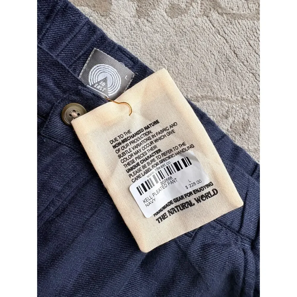 18 East Men's Large Kell Pleated Pant Navy NEW NWT Wide Leg Trouser